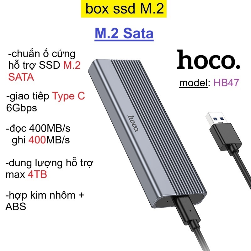 Box ổ cứng SSD M2 Sata Hoco HB47 hợp kim nhôm tốc độ 6Gbps (đọc 400MB/s ...