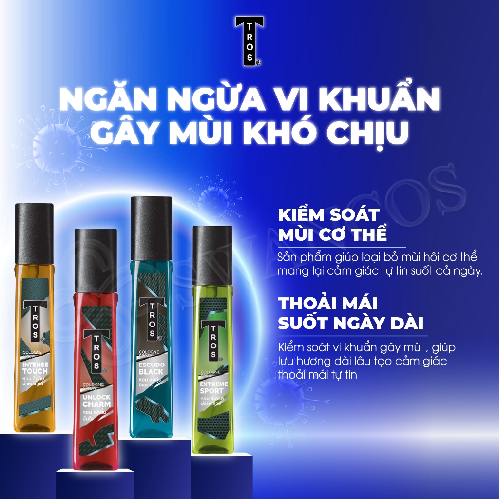 Body Mist Nước Hoa Nam TROS Cologne Spray Xịt Khử Mùi Mạnh Mẽ 24 Giờ Hương Nam Tính Quyến Rũ 100ml
