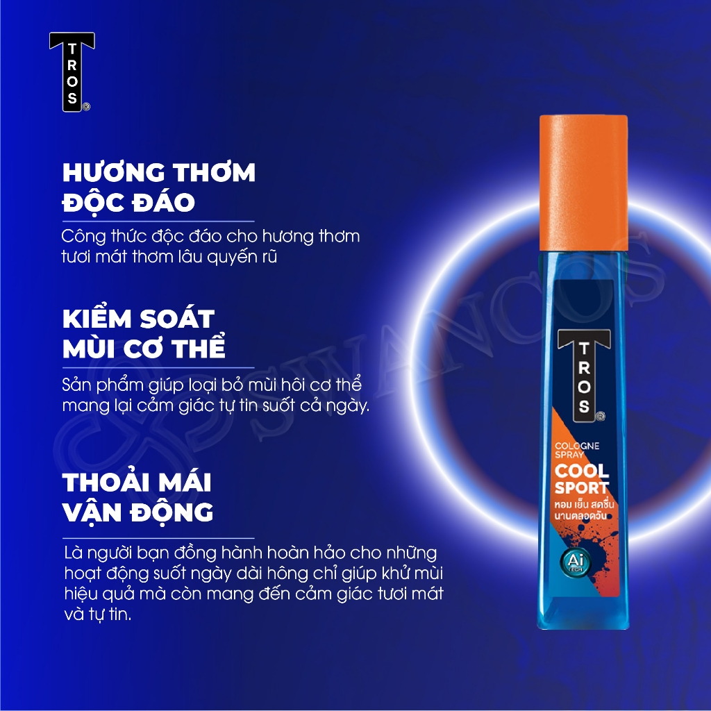 Body Mist Nước Hoa Nam TROS Cool Sport Cologne Xịt Khử Mùi Mạnh Mẽ 24 Giờ Hương Nam Tính Quyến Rũ 100ml