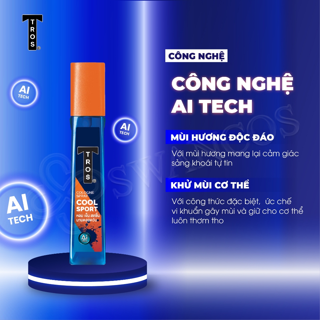 Body Mist Nước Hoa Nam TROS Cool Sport Cologne Xịt Khử Mùi Mạnh Mẽ 24 Giờ Hương Nam Tính Quyến Rũ 100ml
