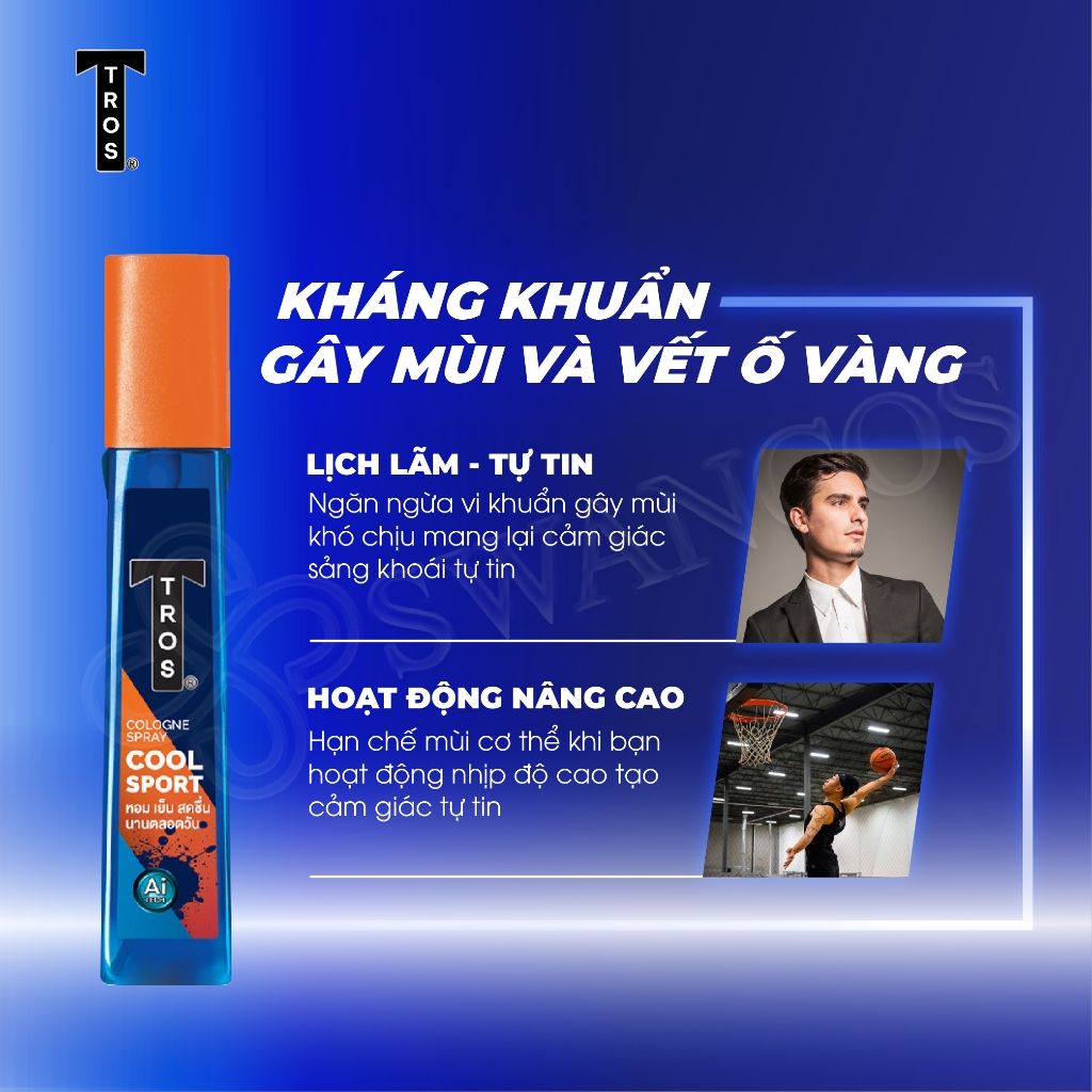 Body Mist Nước Hoa Nam TROS Cool Sport Cologne Xịt Khử Mùi Mạnh Mẽ 24 Giờ Hương Nam Tính Quyến Rũ 100ml