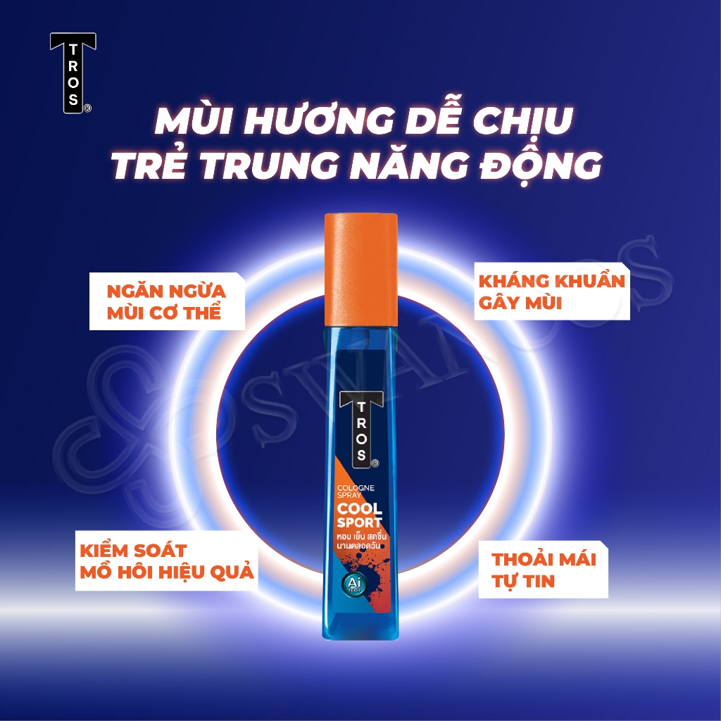 Body Mist Nước Hoa Nam TROS Cool Sport Cologne Xịt Khử Mùi Mạnh Mẽ 24 Giờ Hương Nam Tính Quyến Rũ 100ml
