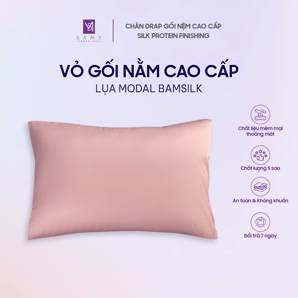 Ảnh Vỏ gối Lụa Modal Bamsilk theo kích thước Ruột (5 màu tự chọn) 1