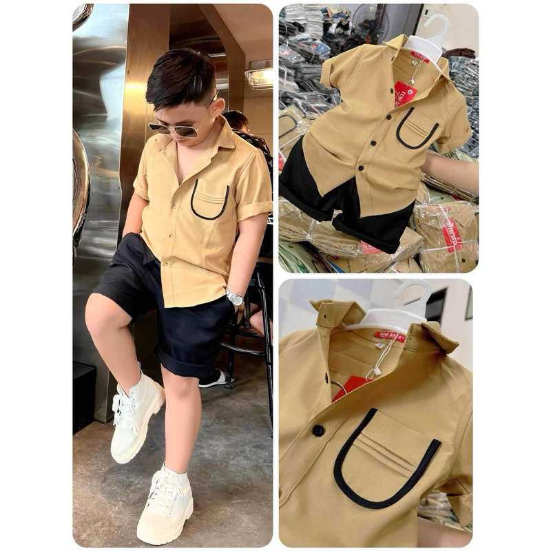 set sơmi vàng gừng cao cấp cho bé trai TONIBRAND