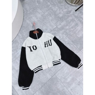 Áo Khoác Lông Cừu IO HU Mix Màu Khoá Kéo Chắc Chắn Eo Bo Chun Phối Sọc Ngang Freesize