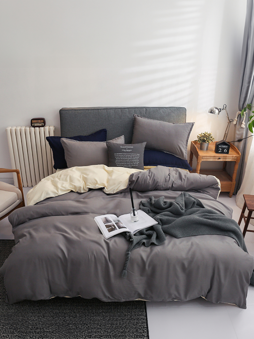 Ảnh Bộ chăn mền ga gối GONI CHILL màu Xám Sữa - Ga drap giường 1m, 1m2, 1m4, 1m6, 1m8, 2m2 1