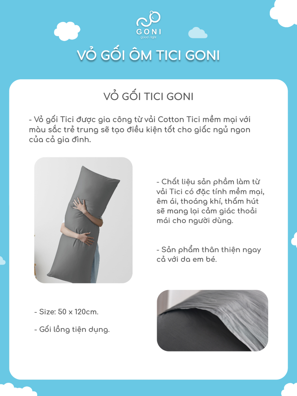 Ảnh Vỏ gối ôm tici GONI Quốc Tế hình chữ nhật đủ màu kích thước 50 x 120cm 3