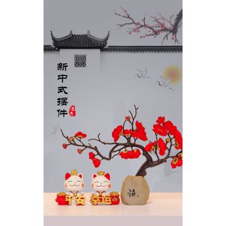 [Tết 2025] Bộ Tượng Chú Tiểu Tứ Không Đội Nón Kèm Chậu Đá và Cây Đào Trang Trí May Mắn An Lành