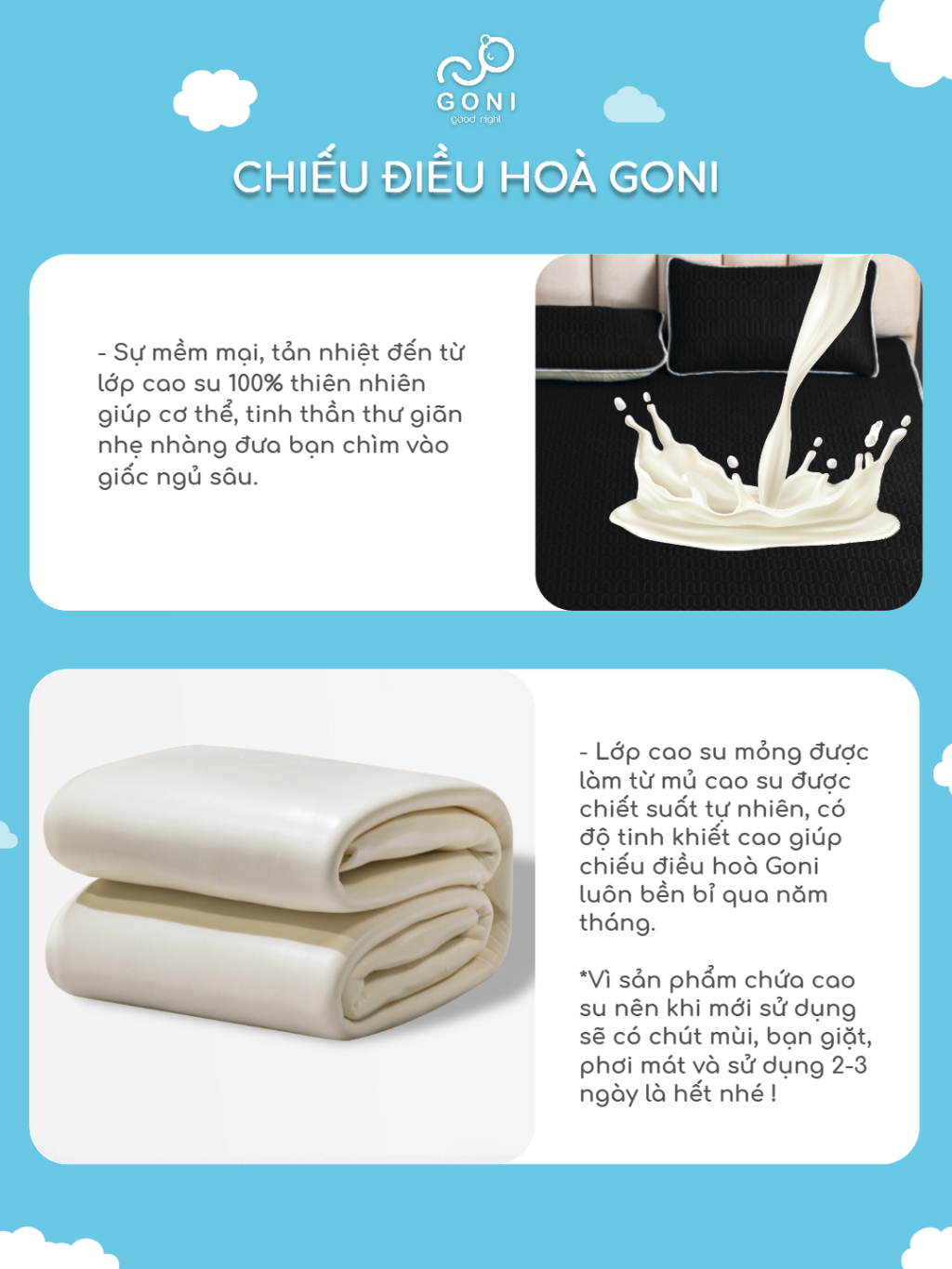 Ảnh Chiếu điều hoà Goni màu đen vải lụa lõi cao su làm mát tự nhiên kèm vỏ gối 1m x 2m, 1m2 x 2m, 1m4 x 2m, 1m6, 1m8 x 2m, 2 4