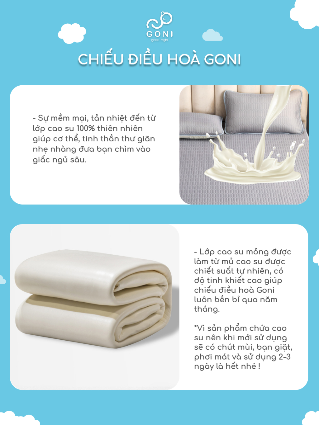 Ảnh Chiếu điều hoà Goni vải lụa lõi cao su làm mát tự nhiên kèm vỏ gối 1m x 2m, 1m2 x 2m, 1m4 x 2m, 1m6, 1m8 x 2m, 2m2 x 2m 4
