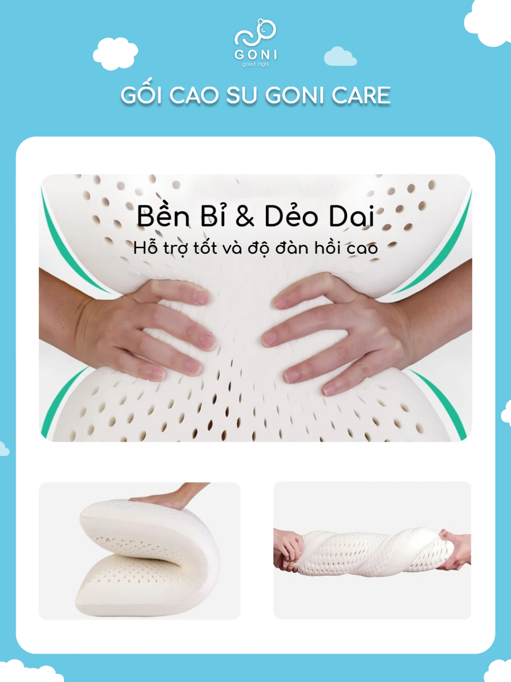 Ảnh Gối Cao Su Goni Care 40x60cm Đàn Hồi Cao, Kháng Khuẩn, Thoáng Khí, Chống Đau Vai Gáy 3