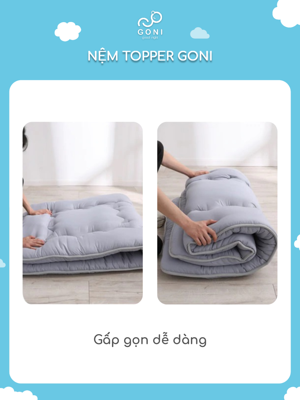 Ảnh Topper Nệm Bông GONI Kiểu Nhật Phong Cách Tối Giản Êm Ái Gọn Nhẹ 4