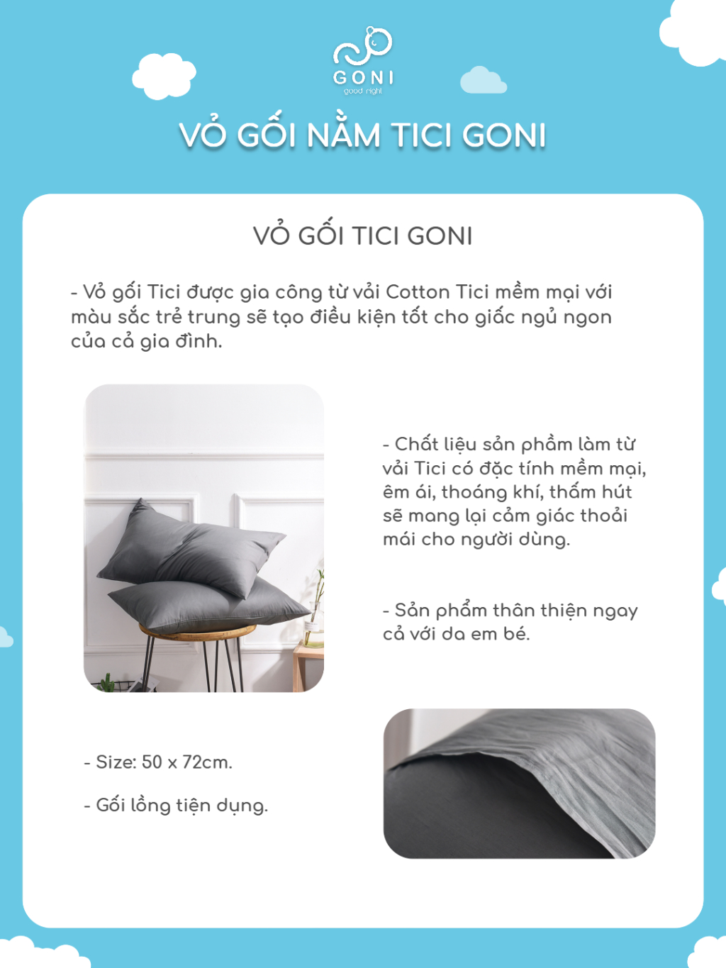 Ảnh Vỏ Gối Nằm Goni , Áo Gối Nằm Đủ Màu, Kích thước 50 x 70cm 1