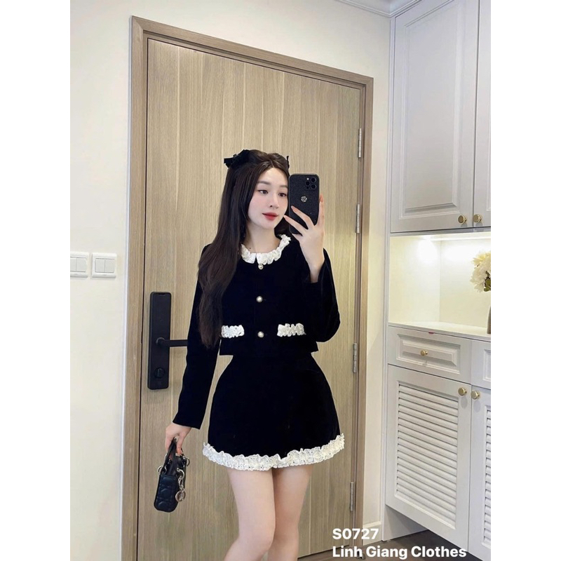 SET ÁO DÀI TAY VẢI NHUNG CHẠY BÈO KÈM CHÂN VÁY