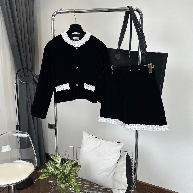 SET ÁO DÀI TAY VẢI NHUNG CHẠY BÈO KÈM CHÂN VÁY