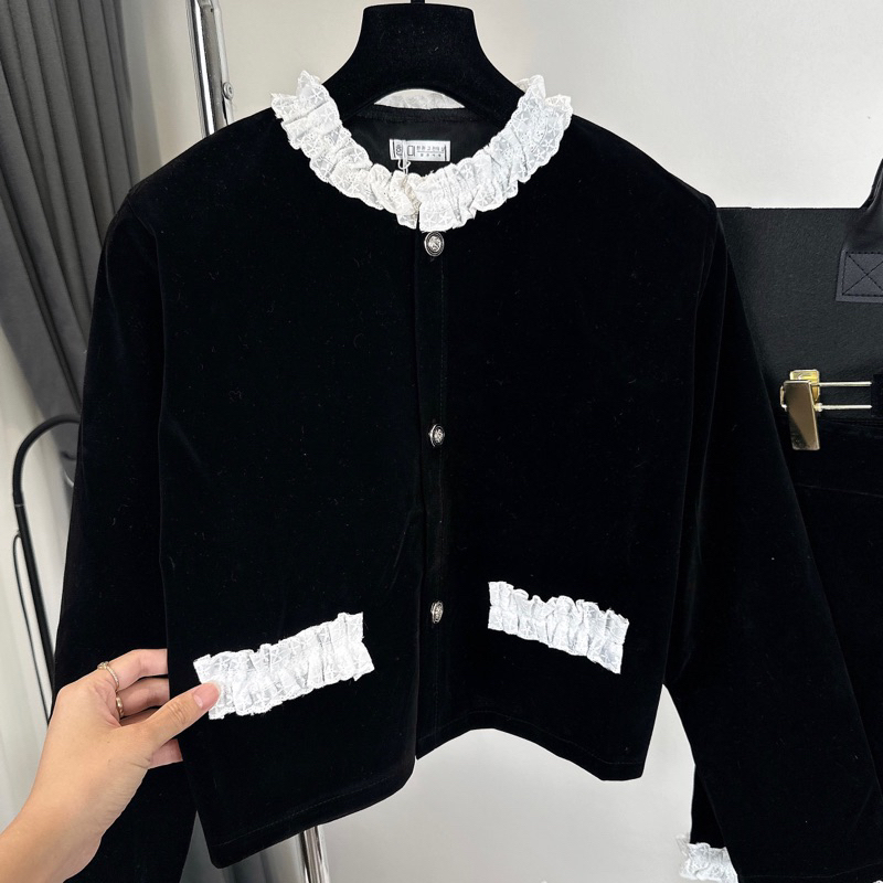 SET ÁO DÀI TAY VẢI NHUNG CHẠY BÈO KÈM CHÂN VÁY