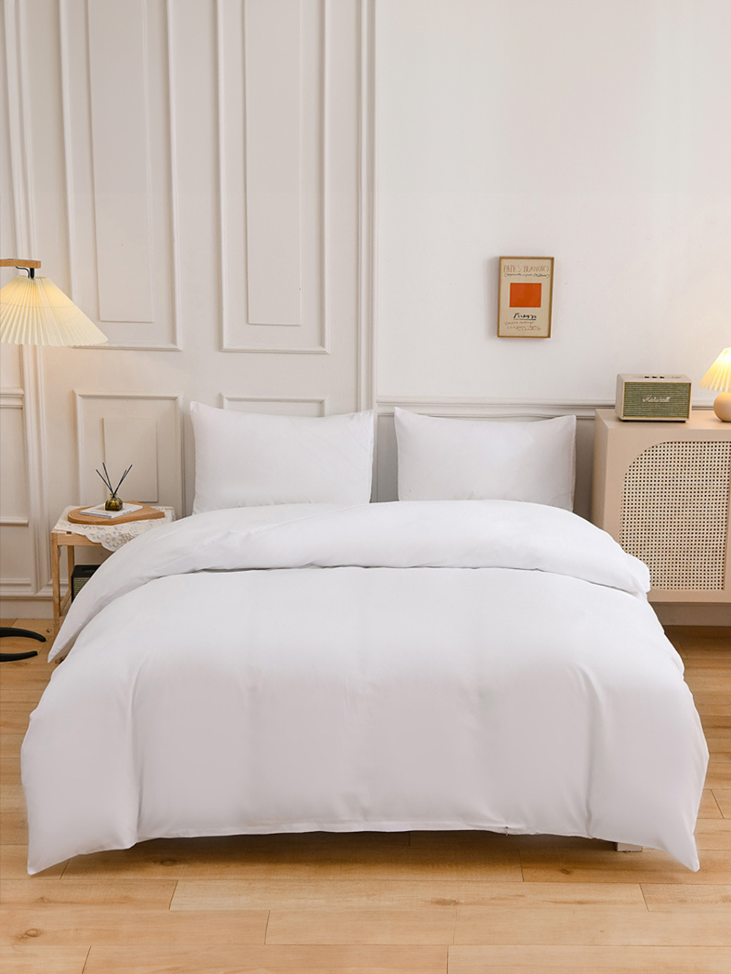 Ảnh Bộ chăn mền ga gối GONI CHILL màu Trắng trơn - Ga drap giường bo chun cao 4-25cm kích thước 1m, 1m2 ,1m4, 1m6, 1m8, 2m2 1