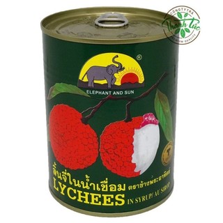Thức uống giải nhiệt Vải Thiều ngâm đường đóng lon 565gr Thái Lan chính hãng,thương hiệu con voi , Elephant