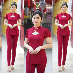 TH55 - SÉT ĐỒ BỘ THUN GẤM NHẬT - ÁO CỔ TÀU, QUẦN DÀI ỐNG ÔM