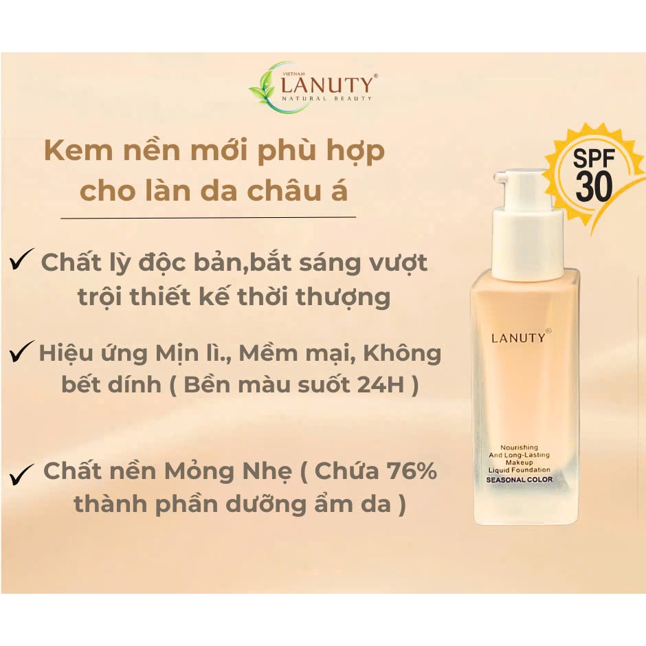 Kem Nền LANUTY Dạng Kem Kiềm Dầu Che Khuyết Điểm Lâu Trôi Đến 24h 30ML - SPF30 PA +++