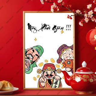 Tranh Thần Tài tráng gương dán viền siêu bóng Vô Tri tết 2025 mày phải giàu