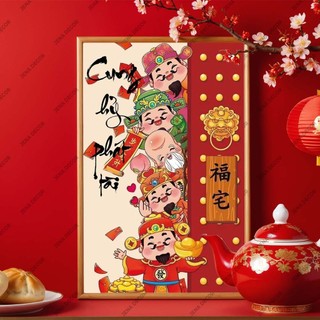 Tranh Thần Tài tráng gương dán viền siêu bóng Vô Tri tết 2025 mày phải giàu