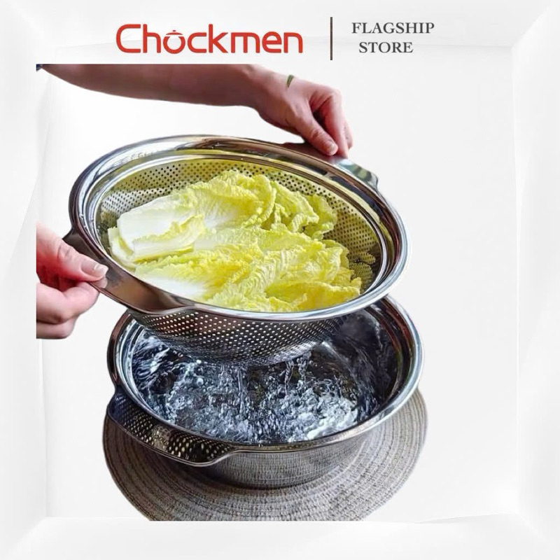 Rổ Chậu KINSGEM by Chockmen Inox Cao Cấp Dày Dặn Rổ Rửa Rau Rửa Hoa Củ Quả Có Tay Cầm Lỗ Thoát Nước
