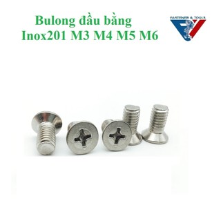 (INOX201)50 cái  M3 ,M4,M5,M6 vít pake đầu bằng thân bulong inox201 M3-M6