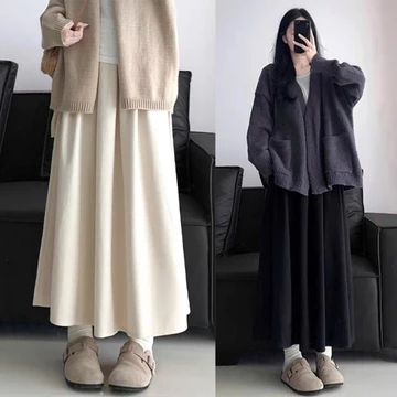 CHÂN VÁY DẠ TRƠN XOÈ DÀI XẾP LY metwo.dearu - Chân váy dạ midi vintage QC basic chun lưng dày dặn ulzzang HQ