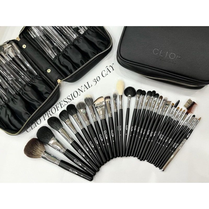 Bộ Cọ Makeup CLIO 30 Cây Chuyên Nghiệp – Lông Mềm Mịn, Đủ Cọ Mặt & Mắt – Kèm Túi Cao Cấp