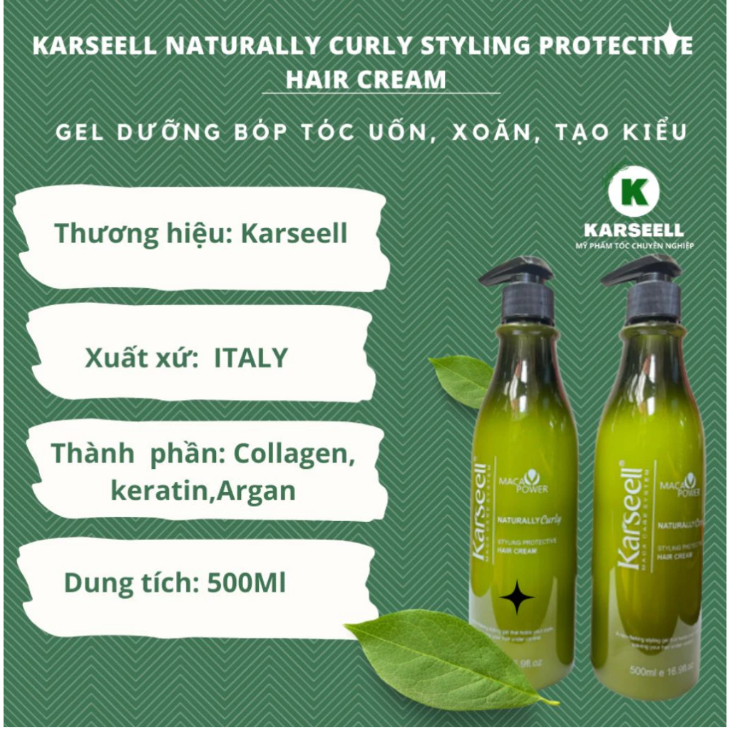 Gel Giữ Nếp Tóc Xoăn Karseell Curly Cream [Chính Hãng] Tạo Kiểu Dưỡng Tóc Uốn Xoăn, Gel Vuốt Tóc Nữ 500ml