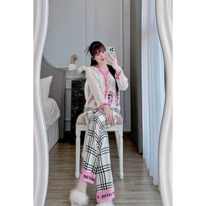Đồ bộ ngủ nữ pijama mặc ở nhà dài tay cao cấp chất lụa Latin Freesize 46-54kg - cn160