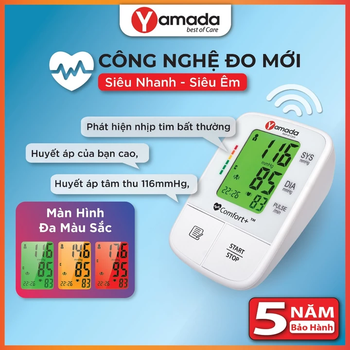 (2026) Máy Đo Huyết Áp Điện Tử Yamada 6191 - Giọng nói tiếng Việt, Màn hình đa màu, Cảnh báo tim