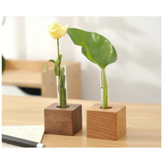 Bình hoa thuỷ tinh đế gỗ kệ gỗ để cây cảnh cây thủy sinh