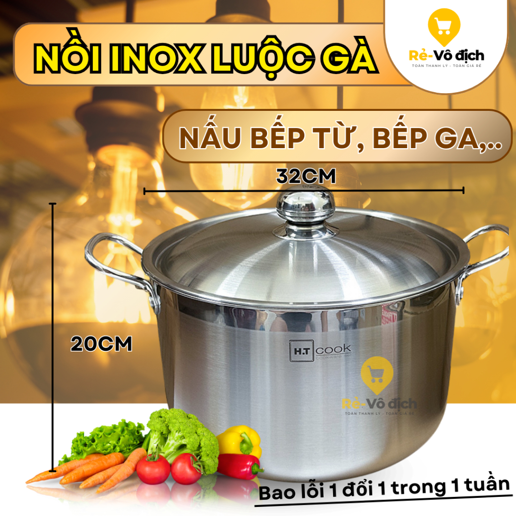 Nồi inox, nồi luộc gà HT COOK chất liệu inox 430 chống rỉ an toàn sức ...