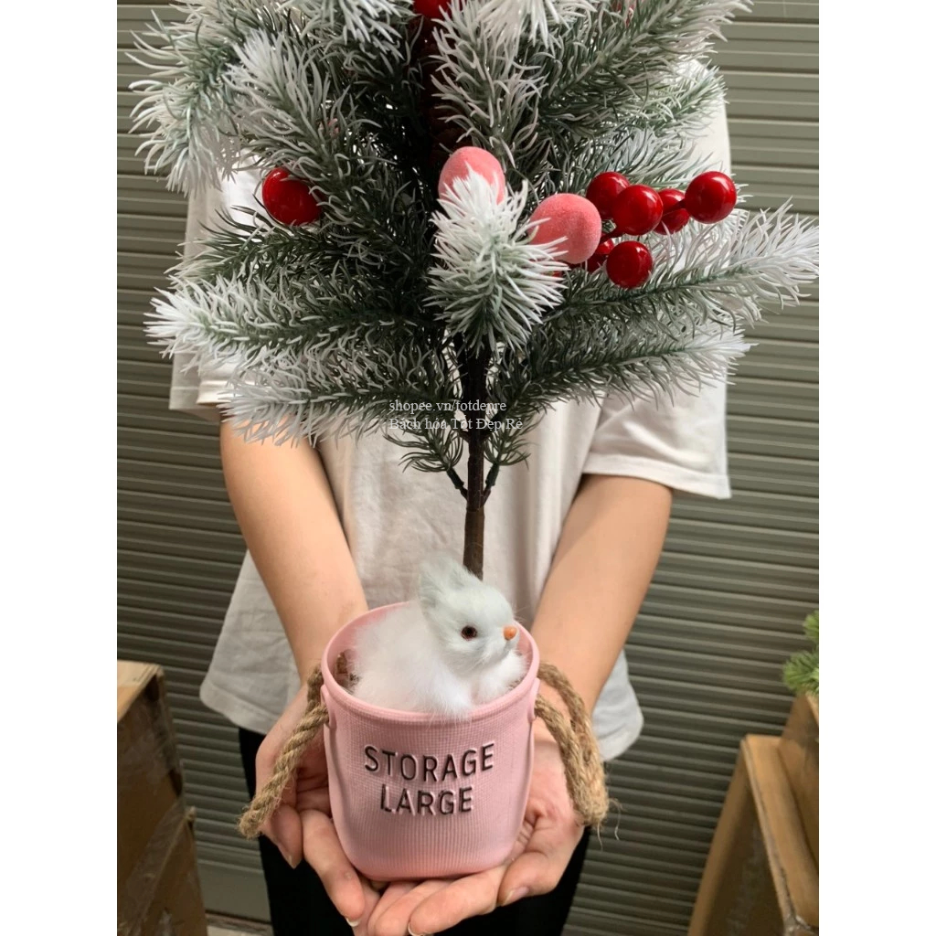 Cây thông mini để bàn lá PE  giống thật gắn nhiều chi tiết đẹp trang trí Noel Giáng Sinh