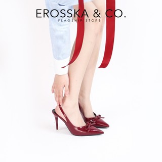 Erosska - Giày cao gót slingback mũi nhọn phối nơ kiểu dáng sang trọng màu đỏ 10cm - EH054