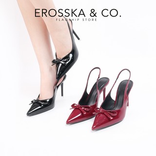 Erosska - Giày cao gót slingback mũi nhọn phối nơ kiểu dáng sang trọng màu đỏ 10cm - EH054