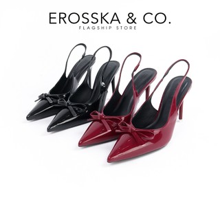 Erosska - Giày cao gót slingback mũi nhọn phối nơ kiểu dáng sang trọng màu đỏ 10cm - EH054