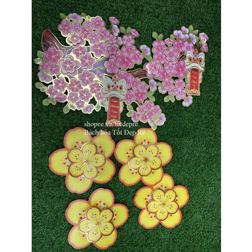 Decal hoa đào hoa mai 3D cỡ lớn dán cửa kính dán tường trang trí Tết