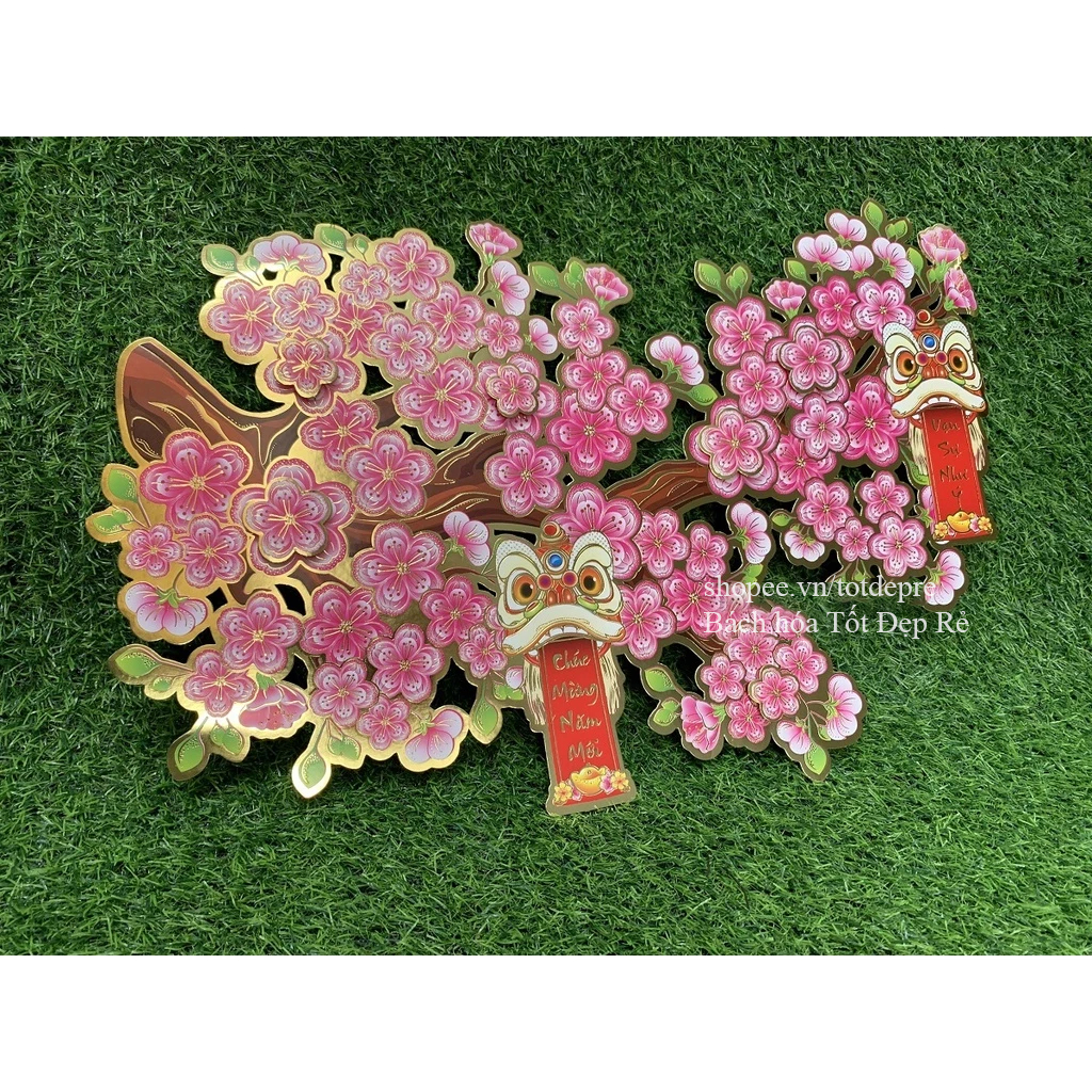 Decal hoa đào hoa mai 3D cỡ lớn dán cửa kính dán tường trang trí Tết