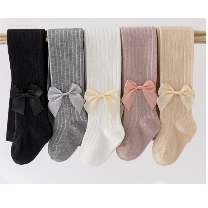 Quần tất LEN GÂN ĐÍNH NƠ cho bé gái 0-1tuổi mesocshop