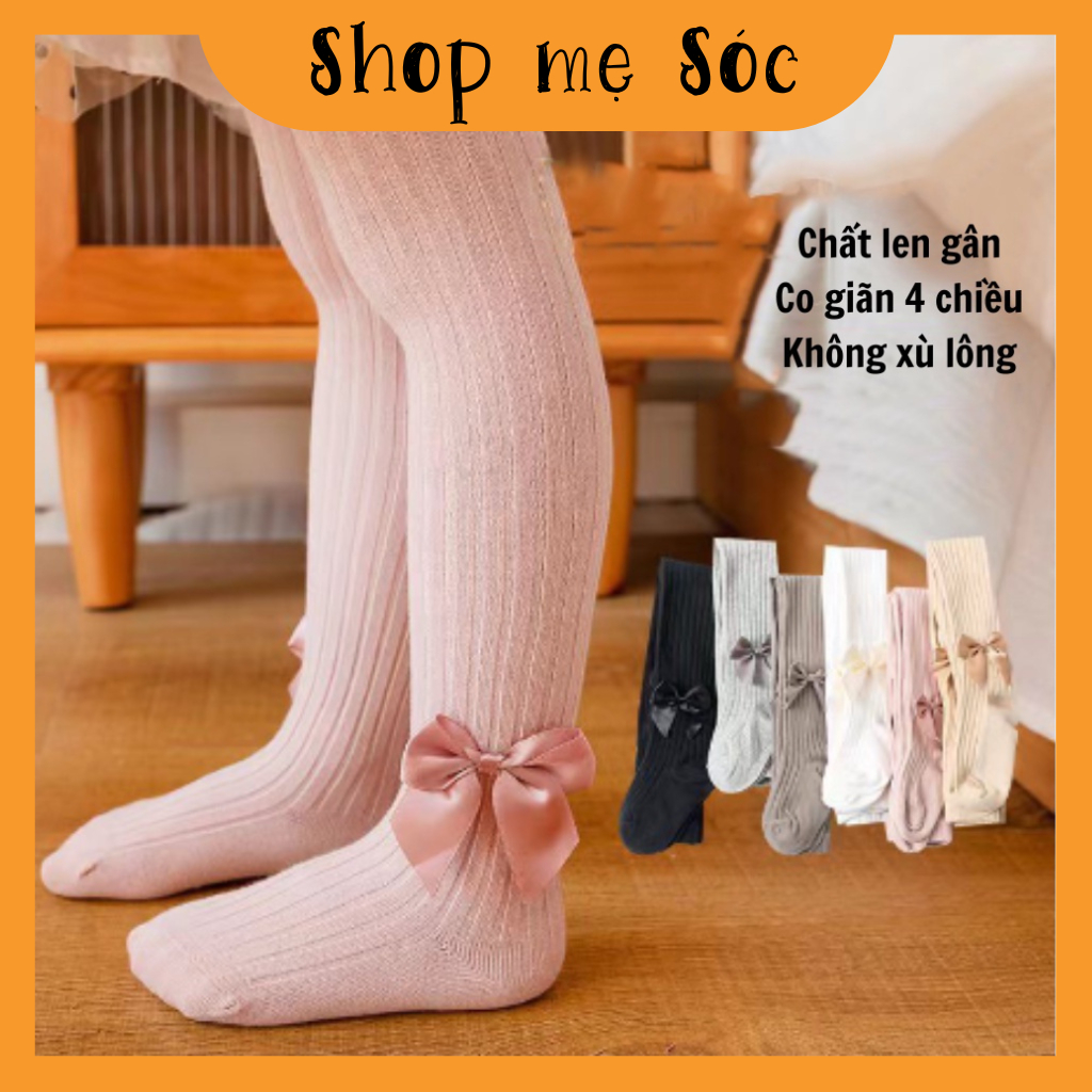 Quần tất LEN GÂN ĐÍNH NƠ cho bé gái 0-1tuổi mesocshop