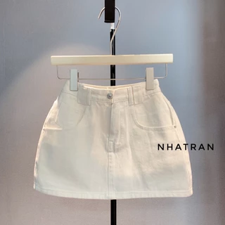 nhatran - Chân váy jean nữ phom ngắn chữ a chất dày mịn có lót short bảo vệ PHOM TY