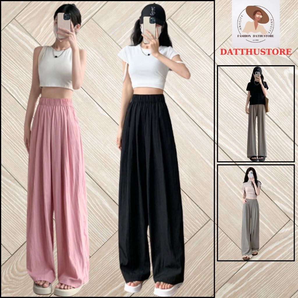 Quần Ống Rộng Cạp Chun  DATTHUSTORE Quần Nữ Chất Đũi Nhoăn Nữ Có Thể Mặc Đi Làm Đi Chơi ( MS55 )