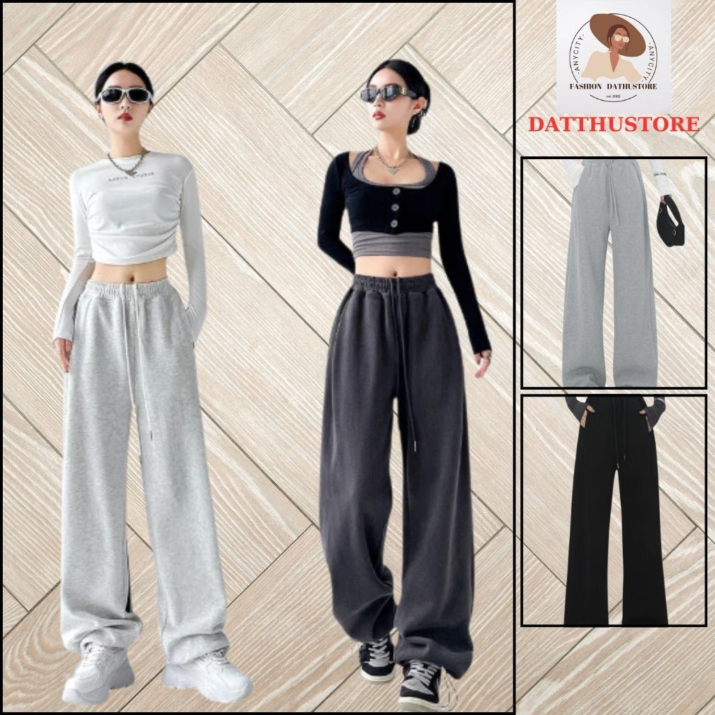 Quần ống rộng vải nỉ lì mịn mặc 2 kiểu giữ nhiệt thời trang quần gió form suông (Datthustore - MS58)
