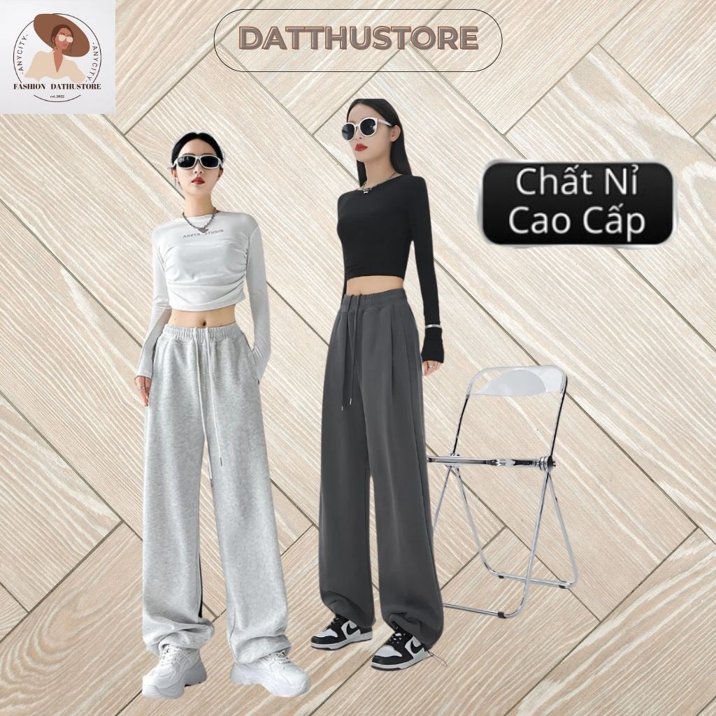 Quần ống rộng vải nỉ lì mịn mặc 2 kiểu giữ nhiệt thời trang quần gió form suông (Datthustore - MS58)