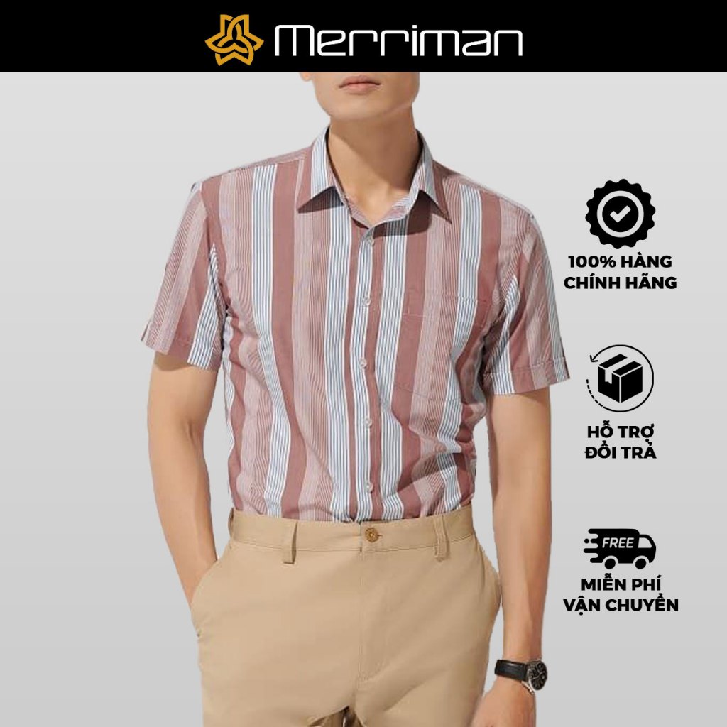 MERRIMAN SALE - Áo Sơ Mi MERRIMAN Tay Ngắn, Màu Clay , Họa Tiết Caro, Form Slim Fit Lai Ngang