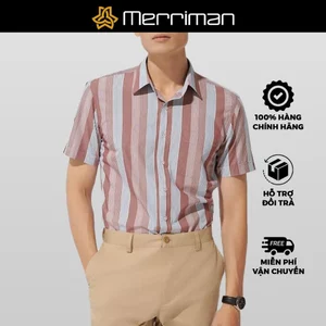 MERRIMAN SALE - Áo Sơ Mi MERRIMAN Tay Ngắn, Màu Clay , Họa Tiết Caro, Form Slim Fit Lai Ngang