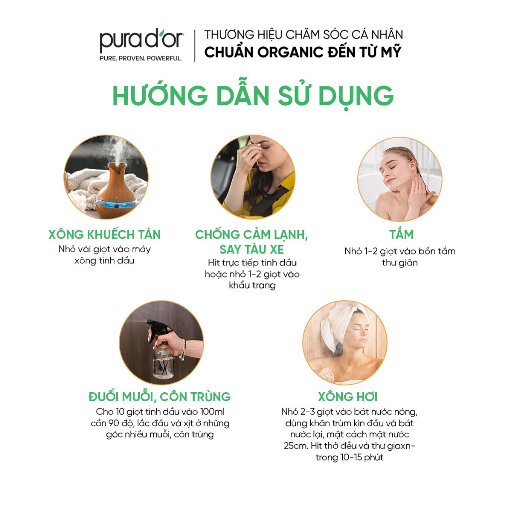Ảnh Tinh dầu Sả Chanh hữu cơ nguyên chất PURA D’OR Therapeutic Grade Lemongrass Essential Oil 10ml 3
